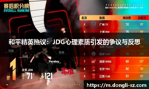和平精英热议：JDG心理素质引发的争议与反思